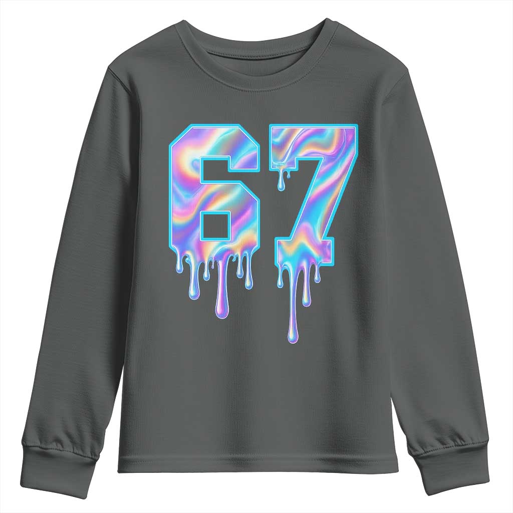 Baseball Drip Number 67 Player Youth Sweatshirt Funny Six Seven Meme 67th Birthday Holographic Dripping - Wonder Print Shop