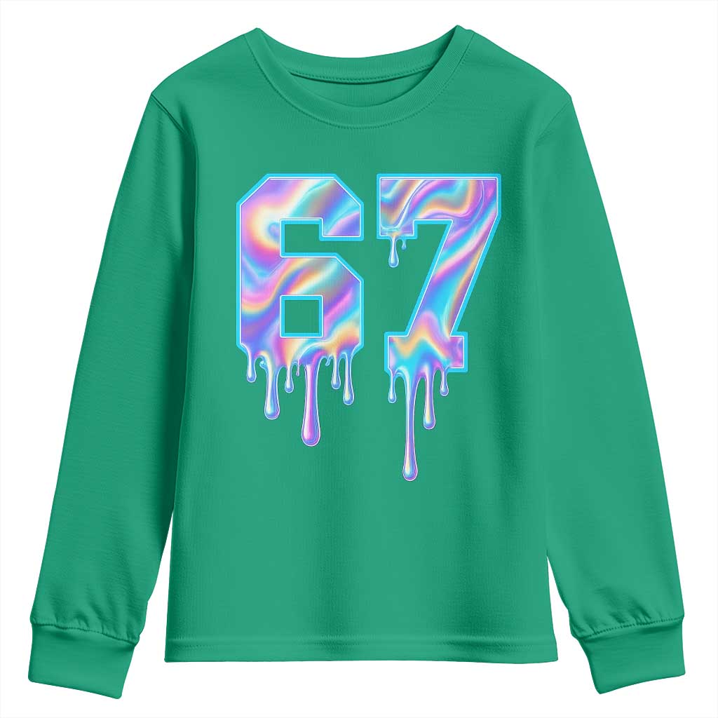 Baseball Drip Number 67 Player Youth Sweatshirt Funny Six Seven Meme 67th Birthday Holographic Dripping - Wonder Print Shop