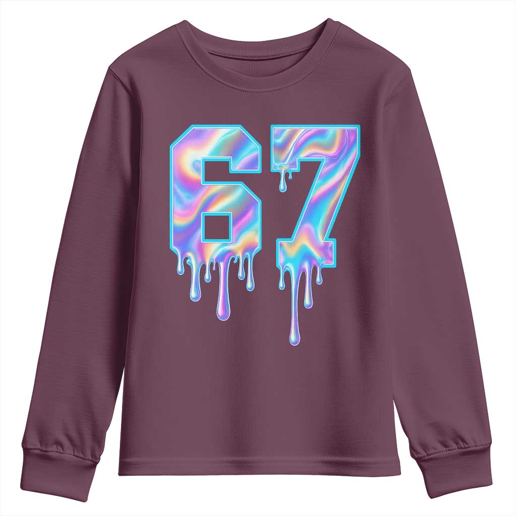 Baseball Drip Number 67 Player Youth Sweatshirt Funny Six Seven Meme 67th Birthday Holographic Dripping - Wonder Print Shop
