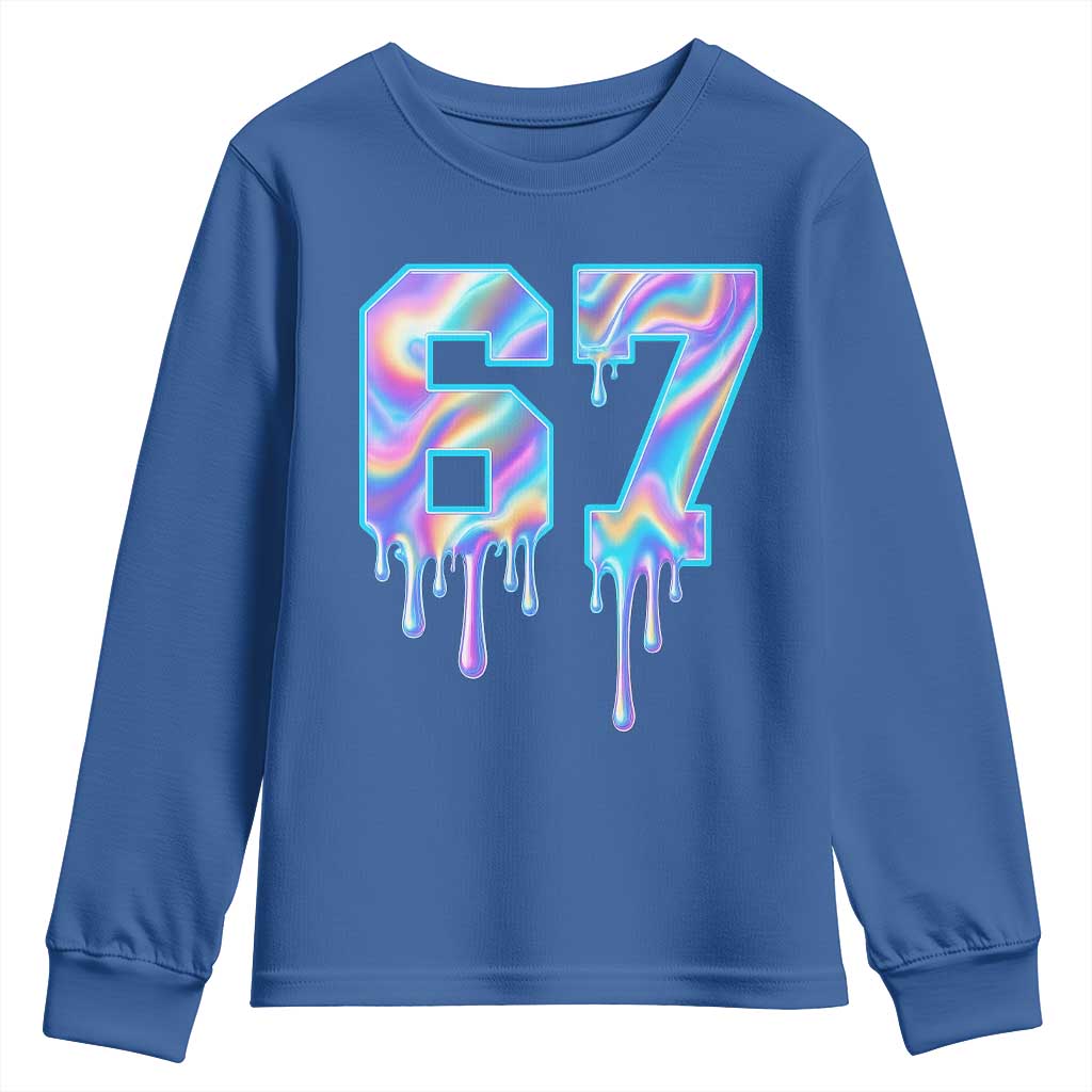 Baseball Drip Number 67 Player Youth Sweatshirt Funny Six Seven Meme 67th Birthday Holographic Dripping - Wonder Print Shop