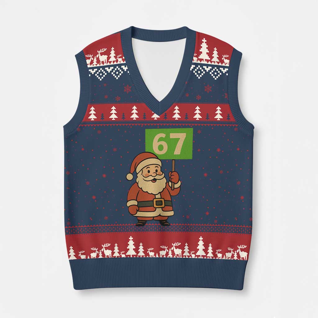 67 Xmas V-Neck Knit Sweater Vest Funny Six Seven Meme Brainrot Santa Claus Boys - Wonder Print Shop