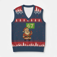 67 Xmas V-Neck Knit Sweater Vest Funny Six Seven Meme Brainrot Santa Claus Boys - Wonder Print Shop