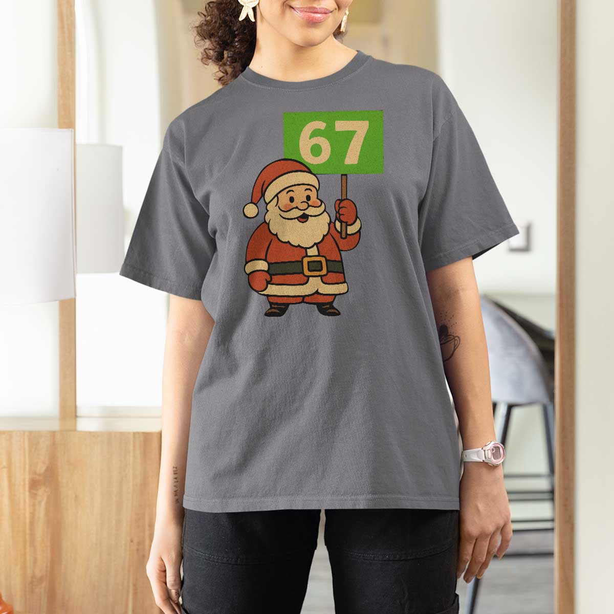 67 Christmas T Shirt For Women Funny Six Seven Meme Brainrot Santa Claus Boys - Wonder Print Shop