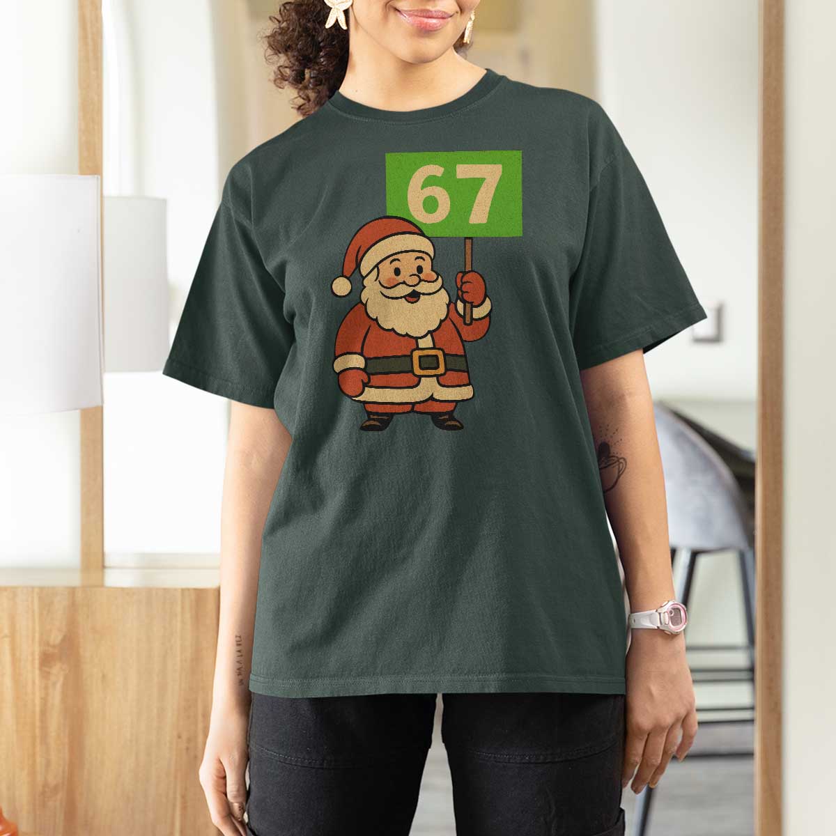67 Christmas T Shirt For Women Funny Six Seven Meme Brainrot Santa Claus Boys - Wonder Print Shop