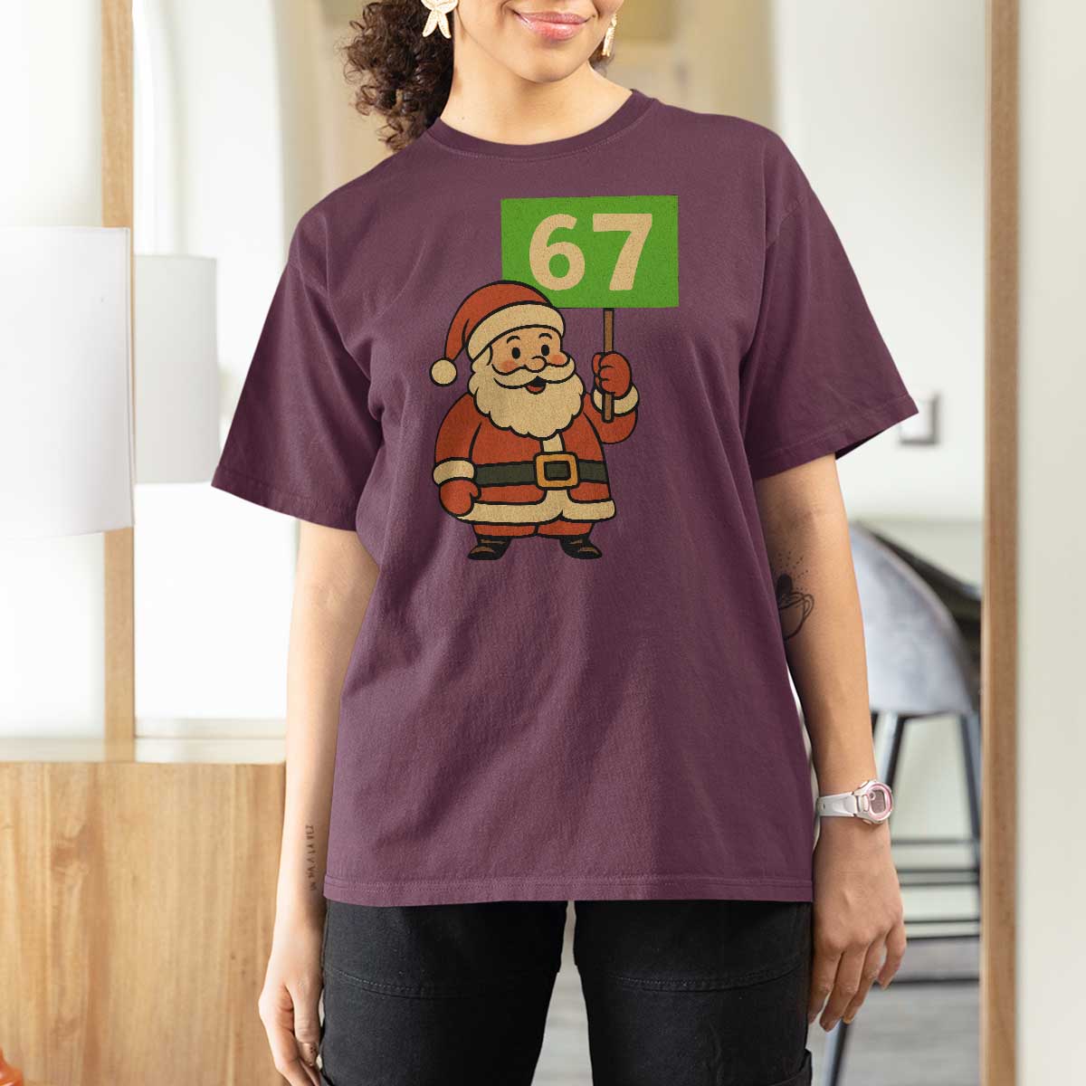 67 Christmas T Shirt For Women Funny Six Seven Meme Brainrot Santa Claus Boys - Wonder Print Shop