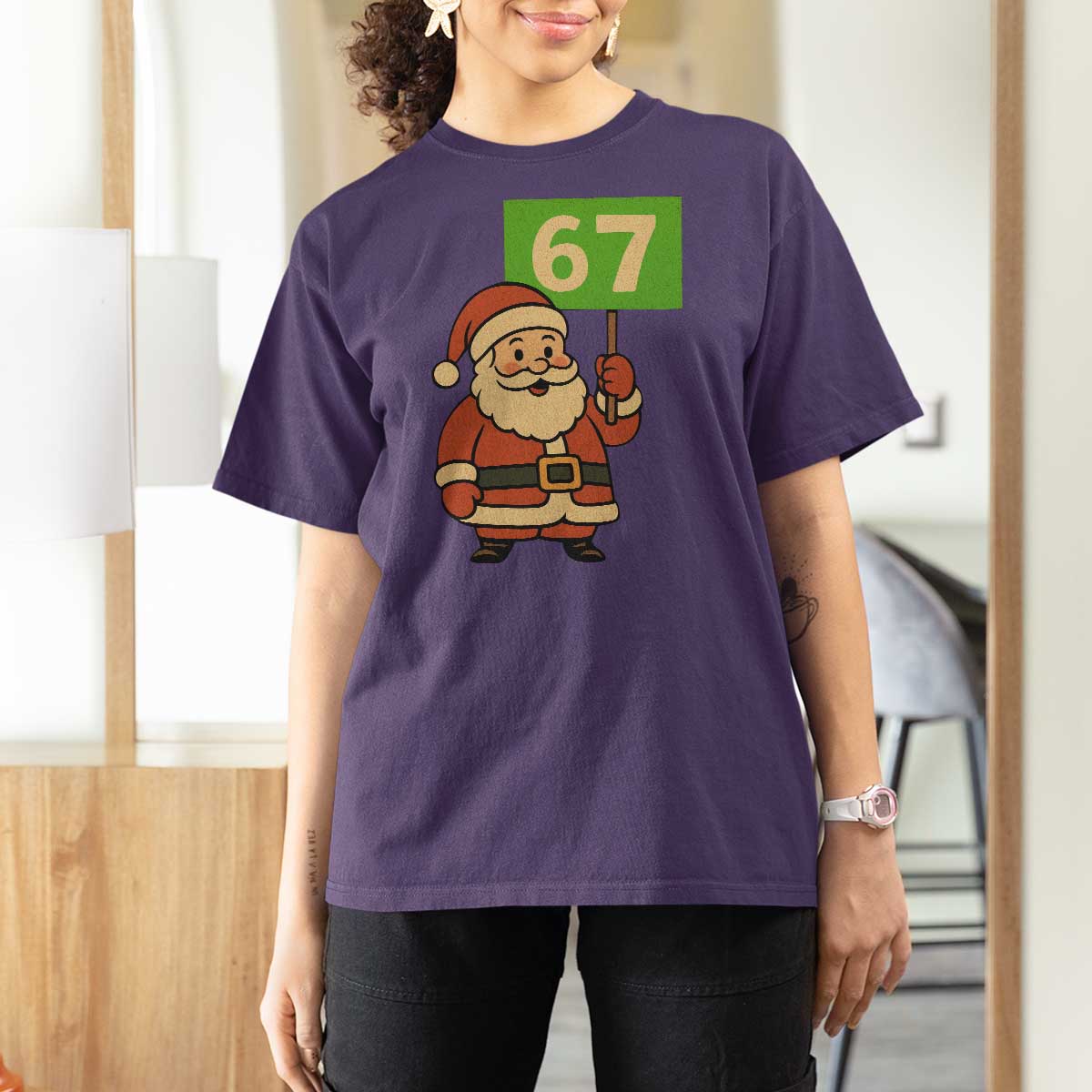 67 Christmas T Shirt For Women Funny Six Seven Meme Brainrot Santa Claus Boys - Wonder Print Shop