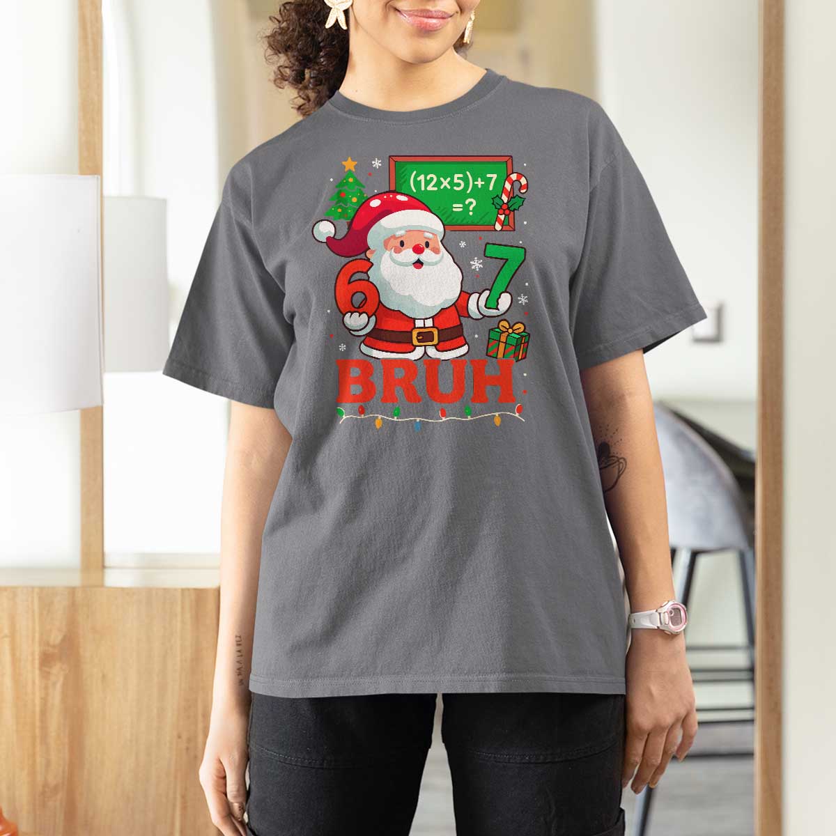 67 Teacher Christmas T Shirt For Women Santa Six Seven Meme Math Equation Bruh - Wonder Print Shop