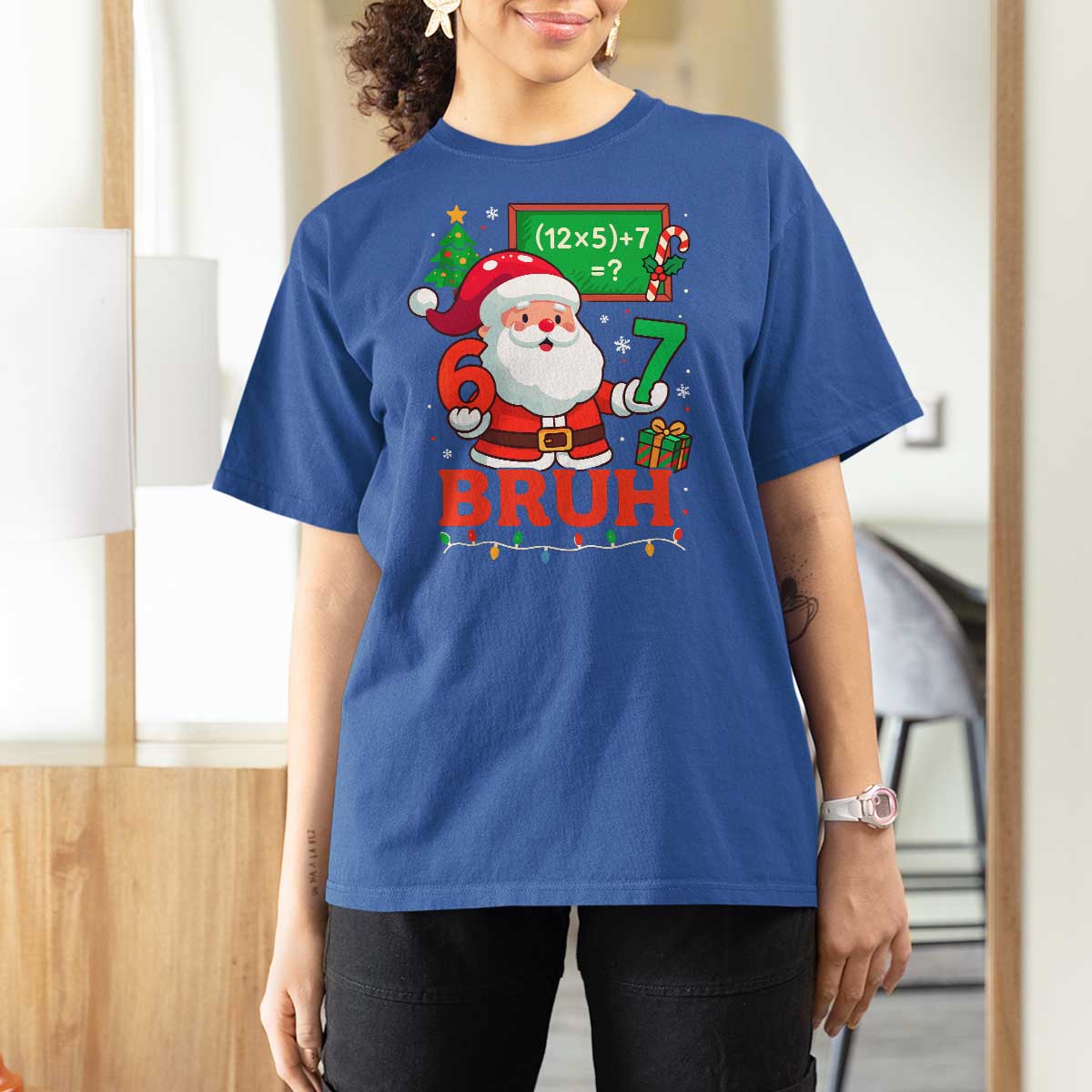 67 Teacher Christmas T Shirt For Women Santa Six Seven Meme Math Equation Bruh - Wonder Print Shop