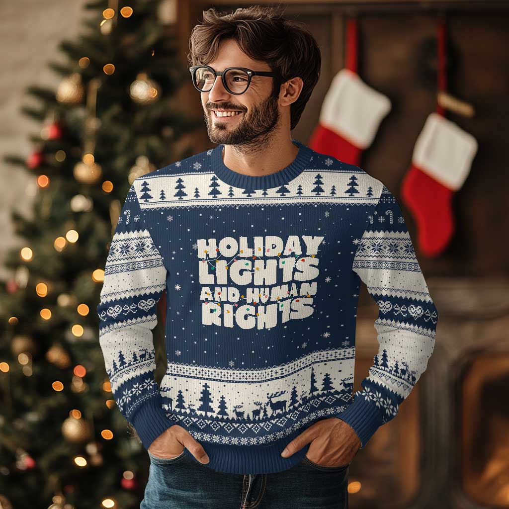 Holiday Lights Human Rights Xmas Ugly Christmas Sweater - Wonder Print Shop