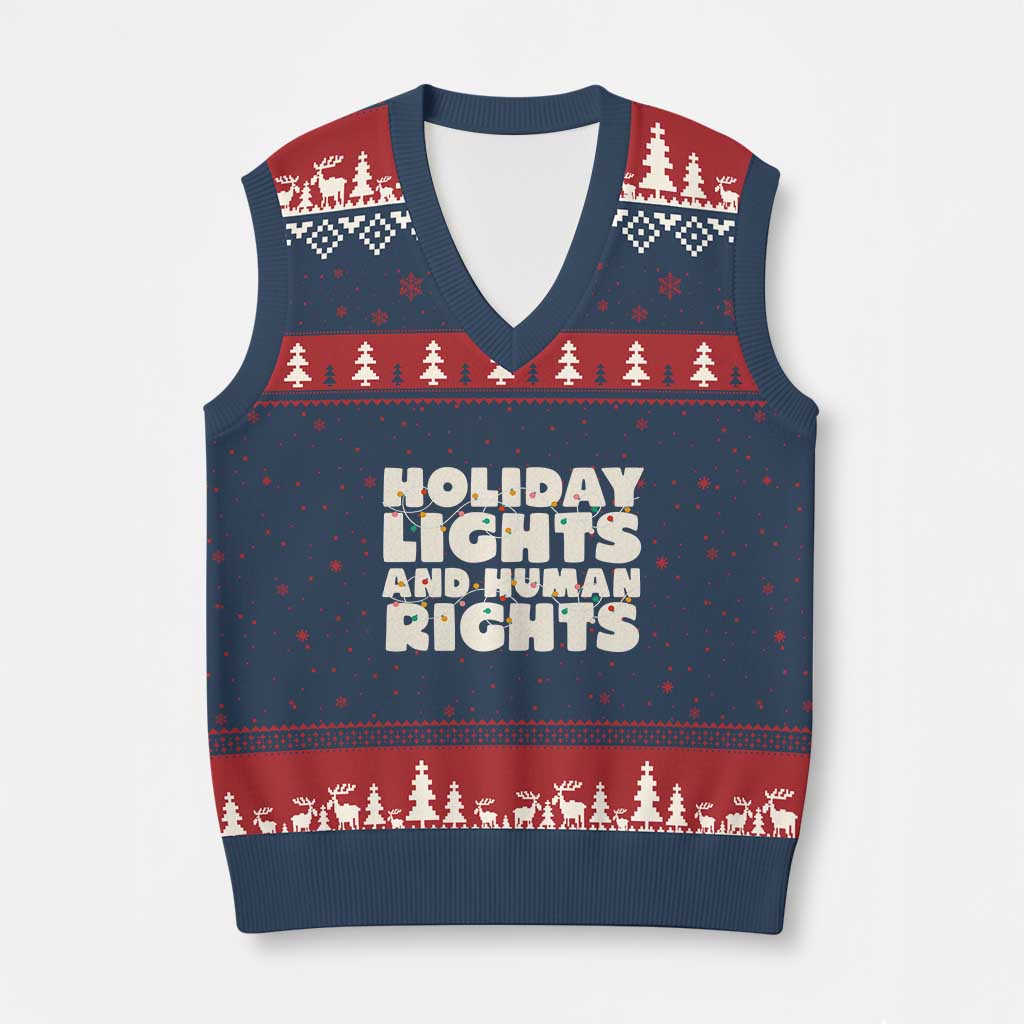 Holiday Lights Human Rights Xmas V-Neck Knit Sweater Vest - Wonder Print Shop