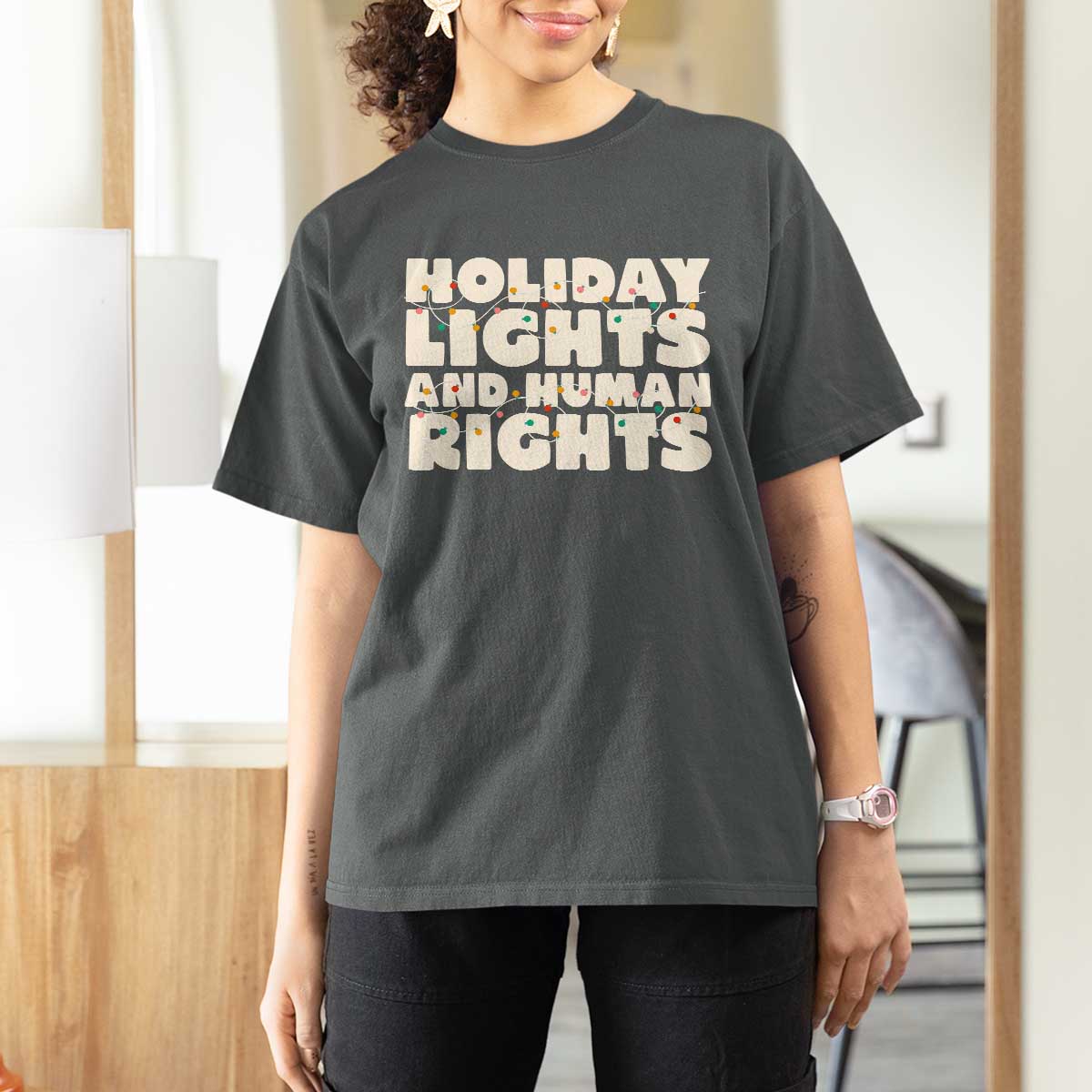 Holiday Lights Human Rights Christmas T Shirt For Women - Wonder Print Shop
