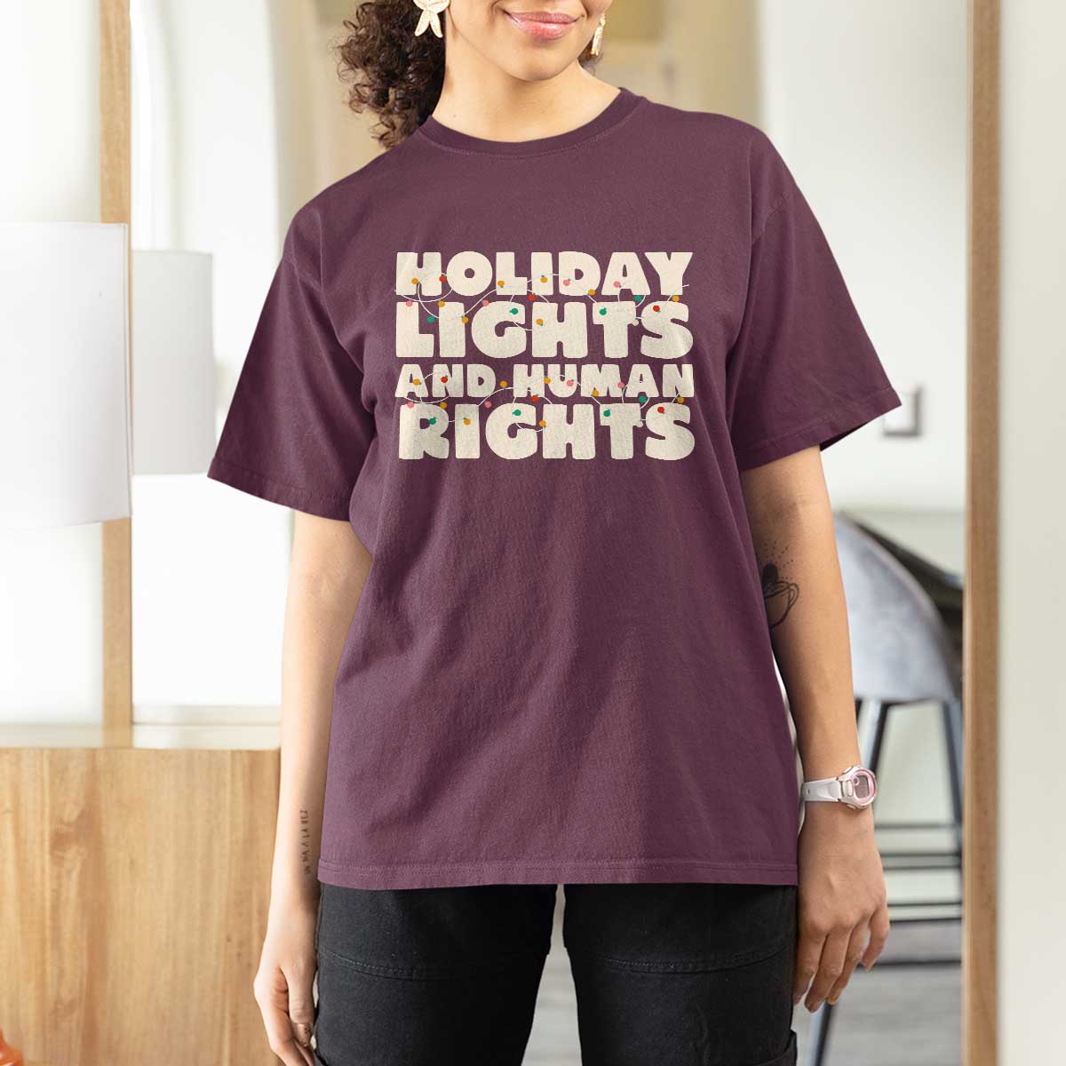 Holiday Lights Human Rights Christmas T Shirt For Women - Wonder Print Shop