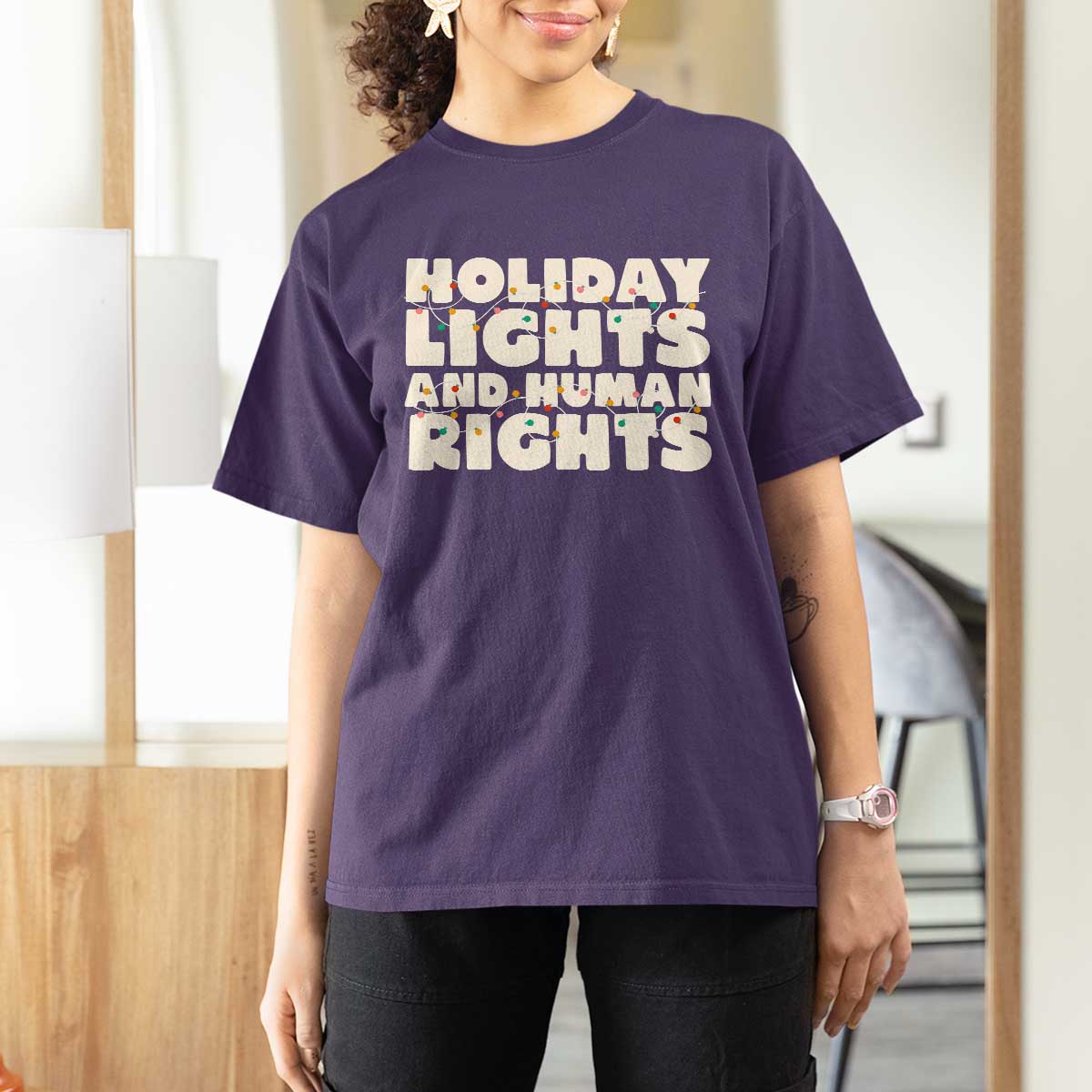 Holiday Lights Human Rights Christmas T Shirt For Women - Wonder Print Shop