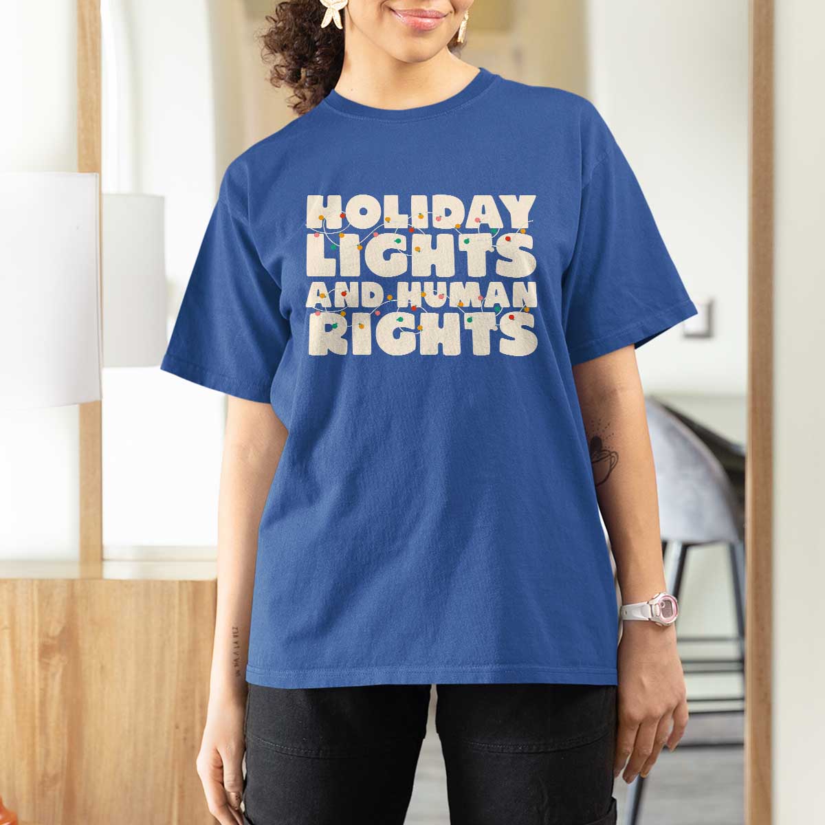 Holiday Lights Human Rights Christmas T Shirt For Women - Wonder Print Shop