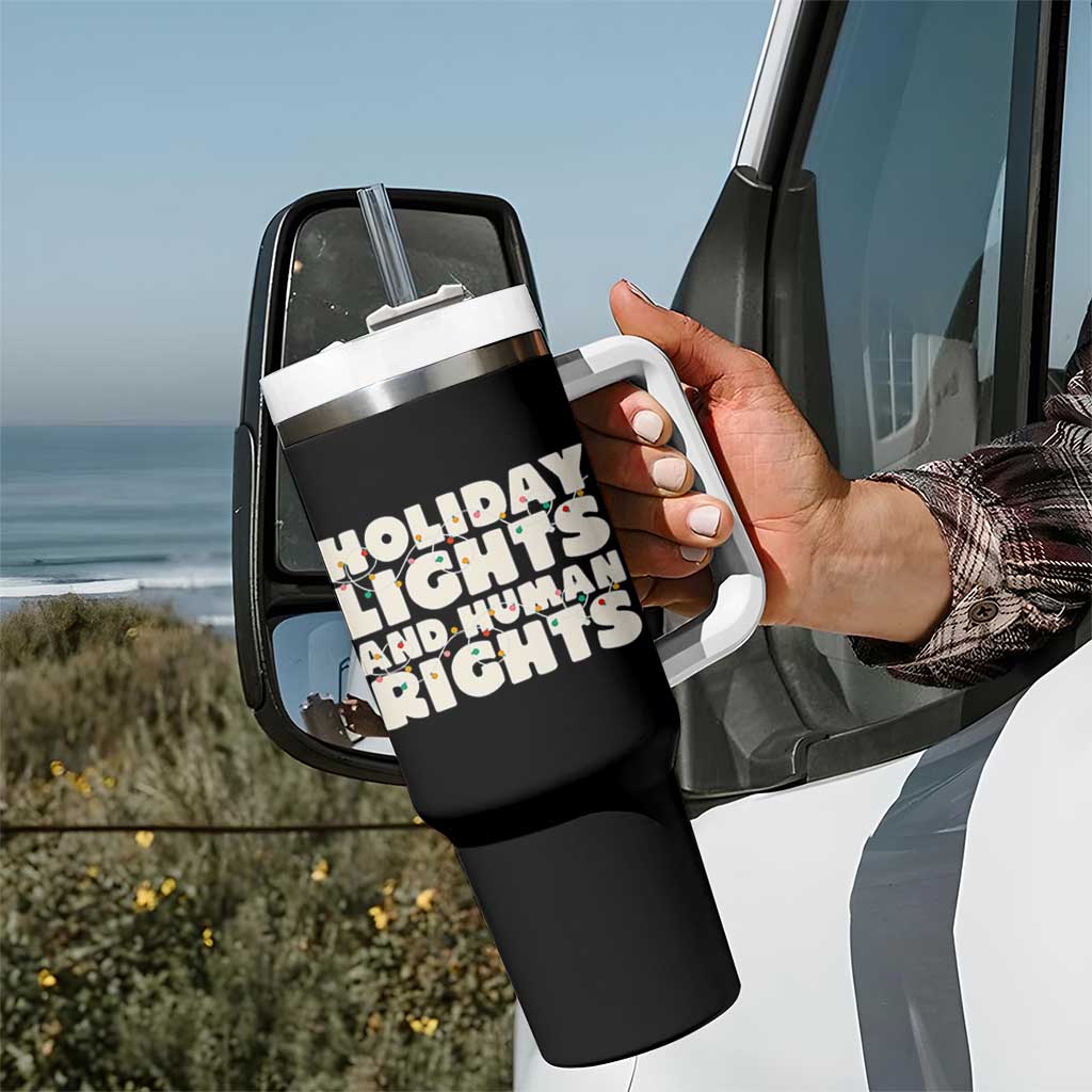 Holiday Lights Human Rights Christmas Tumbler With Handle - Wonder Print Shop