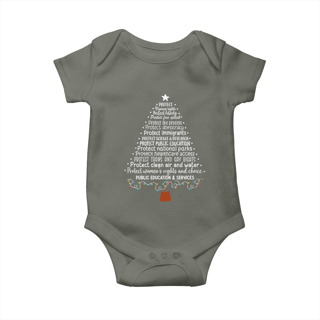 Protect Democracy Christmas Tree Baby Onesie Anti Fascism Social Justice - Wonder Print Shop