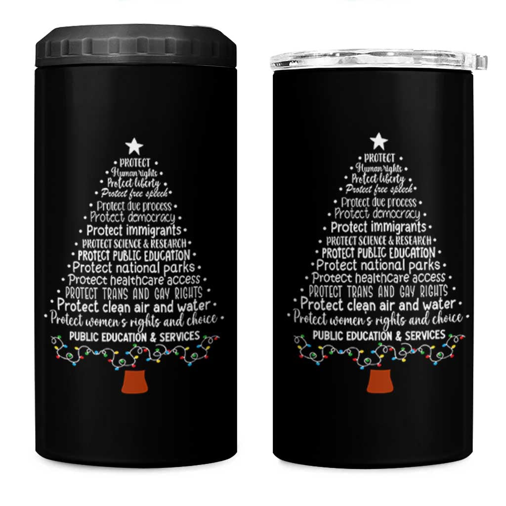 Protect Democracy Christmas Tree 4 in 1 Can Cooler Tumbler Anti Fascism Social Justice - Wonder Print Shop