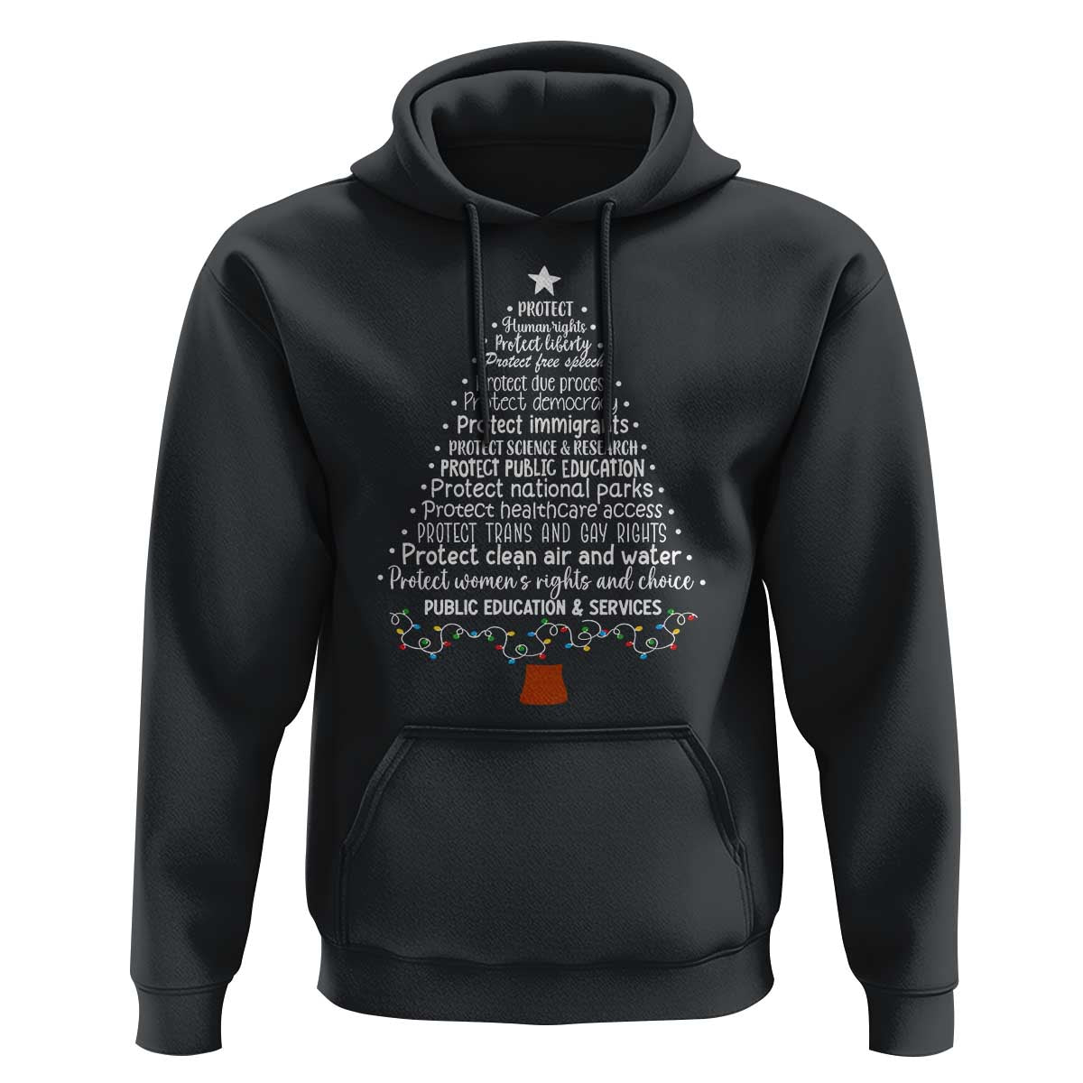 Protect Democracy Christmas Tree Hoodie Anti Fascism Social Justice - Wonder Print Shop