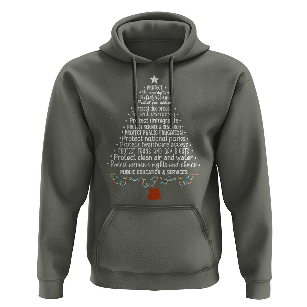 Protect Democracy Christmas Tree Hoodie Anti Fascism Social Justice - Wonder Print Shop