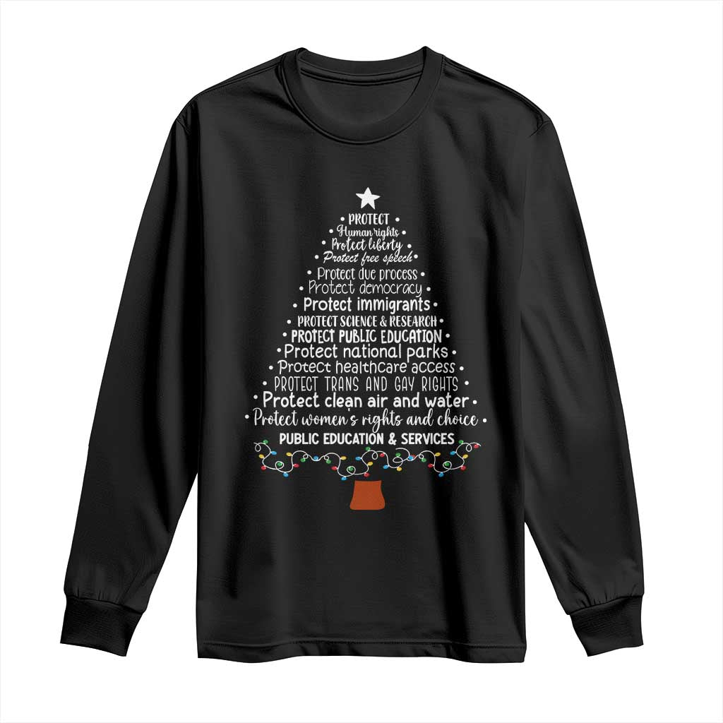 Protect Democracy Christmas Tree Long Sleeve Shirt Anti Fascism Social Justice - Wonder Print Shop