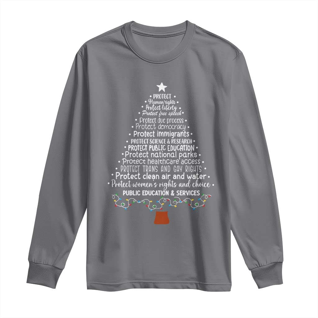 Protect Democracy Christmas Tree Long Sleeve Shirt Anti Fascism Social Justice - Wonder Print Shop