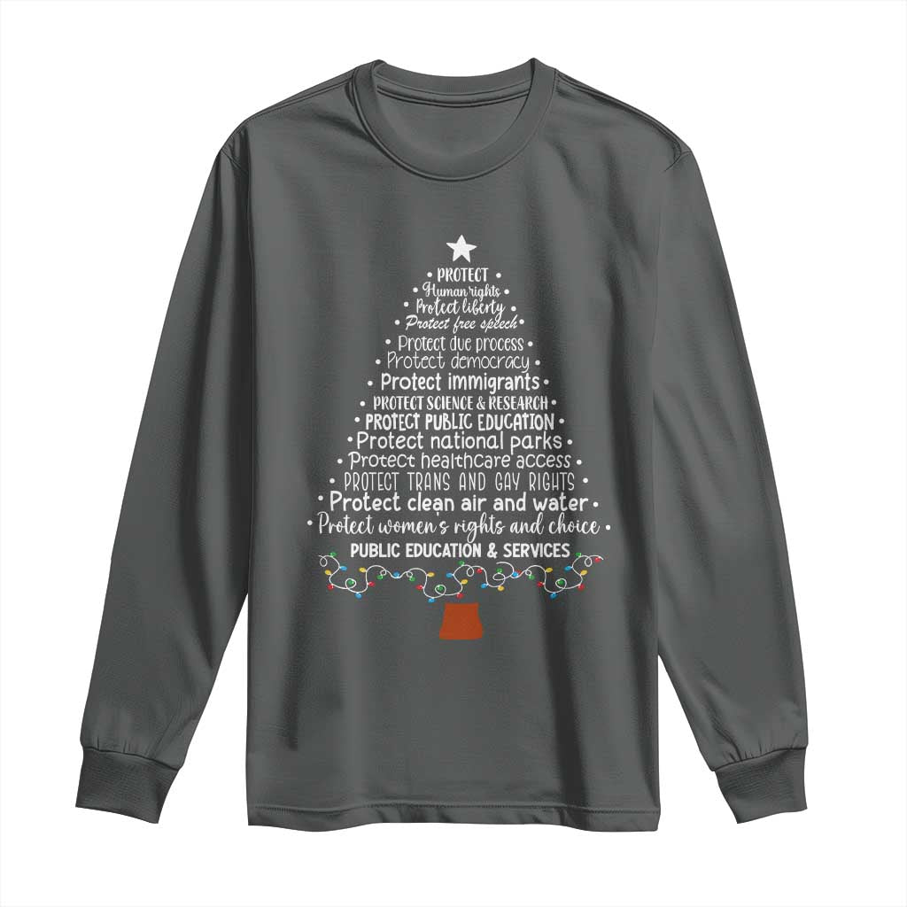 Protect Democracy Christmas Tree Long Sleeve Shirt Anti Fascism Social Justice - Wonder Print Shop