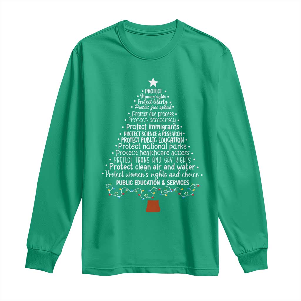 Protect Democracy Christmas Tree Long Sleeve Shirt Anti Fascism Social Justice - Wonder Print Shop