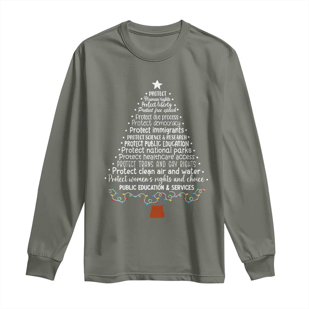 Protect Democracy Christmas Tree Long Sleeve Shirt Anti Fascism Social Justice - Wonder Print Shop