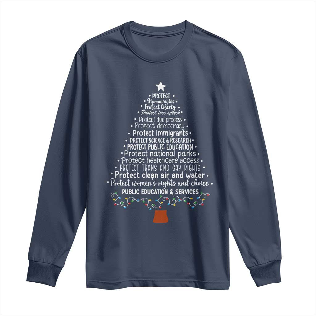 Protect Democracy Christmas Tree Long Sleeve Shirt Anti Fascism Social Justice - Wonder Print Shop