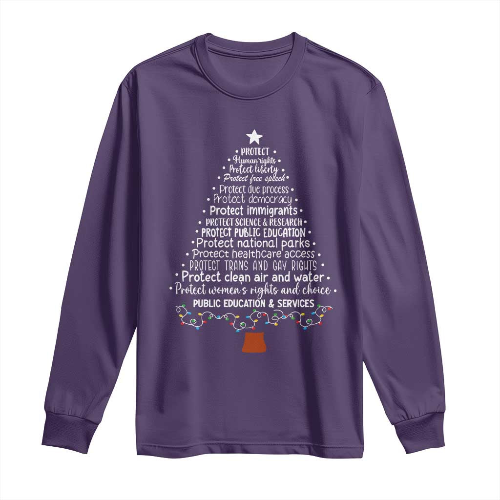 Protect Democracy Christmas Tree Long Sleeve Shirt Anti Fascism Social Justice - Wonder Print Shop