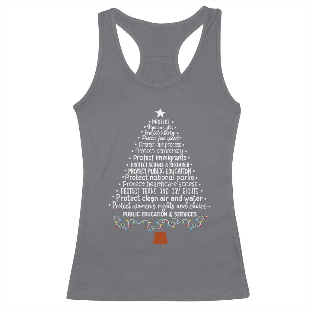 Protect Democracy Christmas Tree Racerback Tank Top Anti Fascism Social Justice - Wonder Print Shop