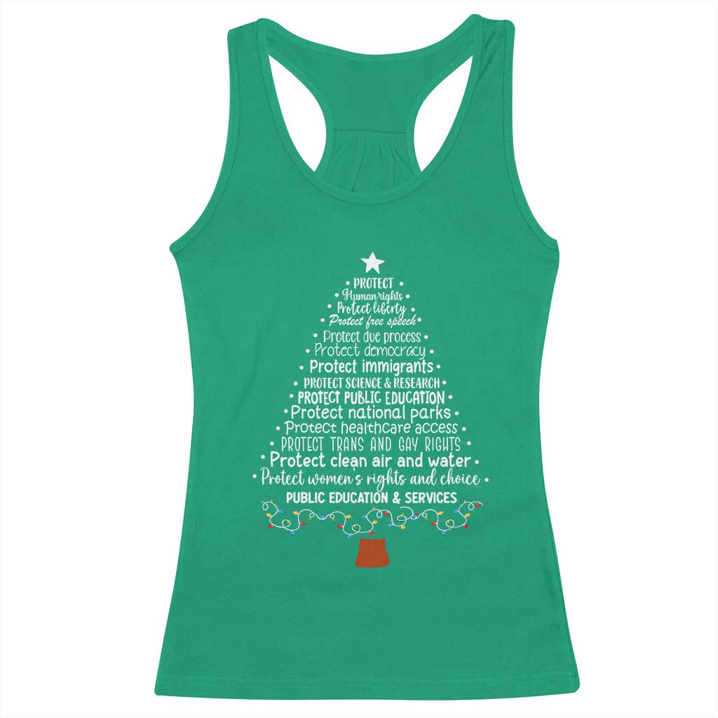 Protect Democracy Christmas Tree Racerback Tank Top Anti Fascism Social Justice - Wonder Print Shop