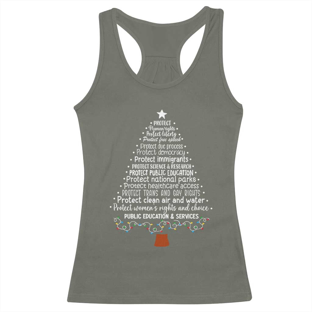 Protect Democracy Christmas Tree Racerback Tank Top Anti Fascism Social Justice - Wonder Print Shop