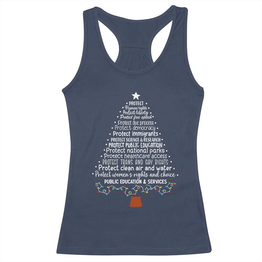 Protect Democracy Christmas Tree Racerback Tank Top Anti Fascism Social Justice - Wonder Print Shop