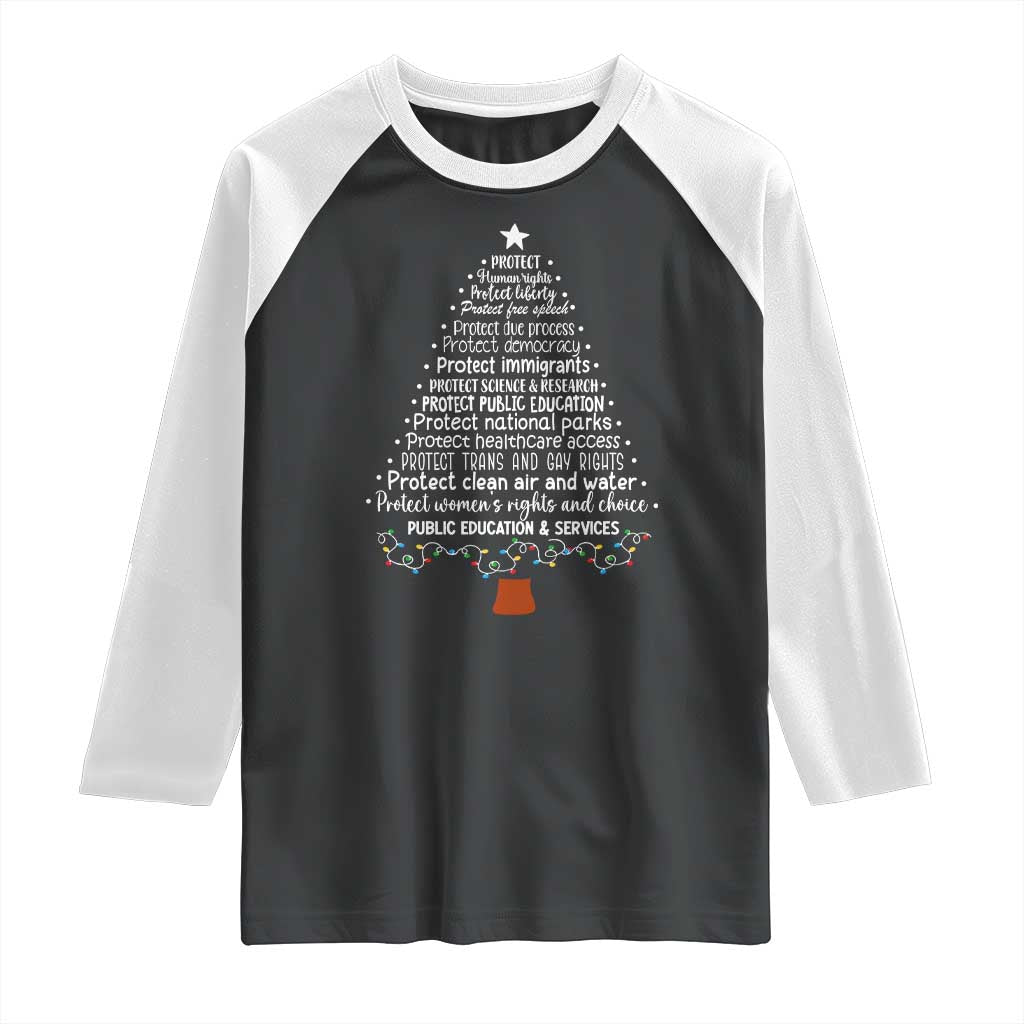 Protect Democracy Christmas Tree Raglan Shirt Anti Fascism Social Justice - Wonder Print Shop