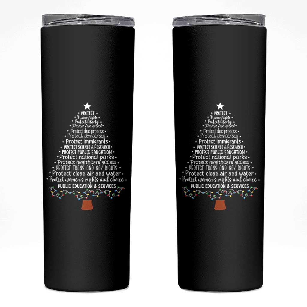 Protect Democracy Christmas Tree Skinny Tumbler Anti Fascism Social Justice - Wonder Print Shop