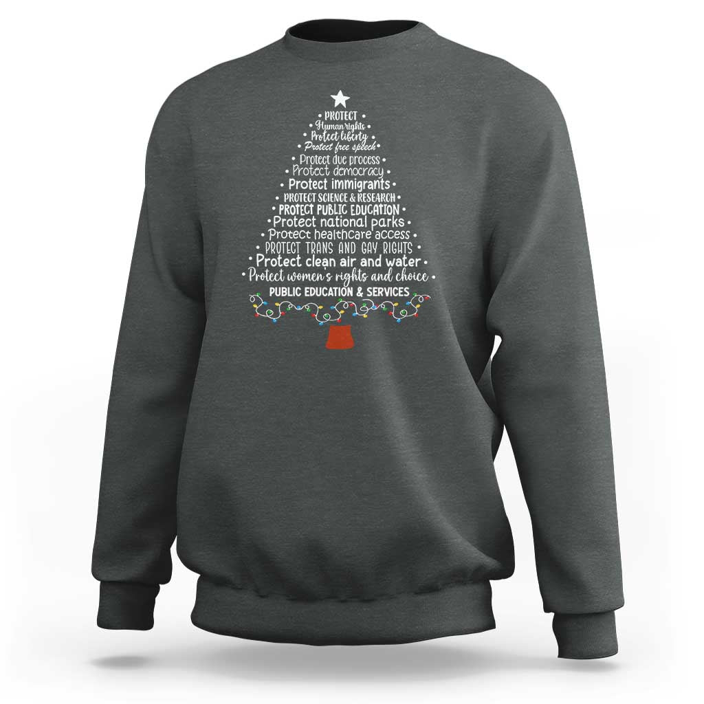 Protect Democracy Christmas Tree Sweatshirt Anti Fascism Social Justice - Wonder Print Shop