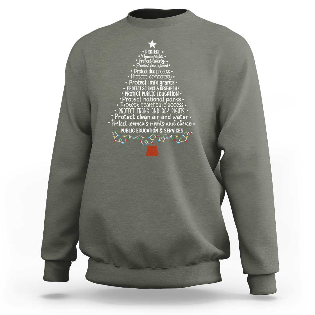 Protect Democracy Christmas Tree Sweatshirt Anti Fascism Social Justice - Wonder Print Shop