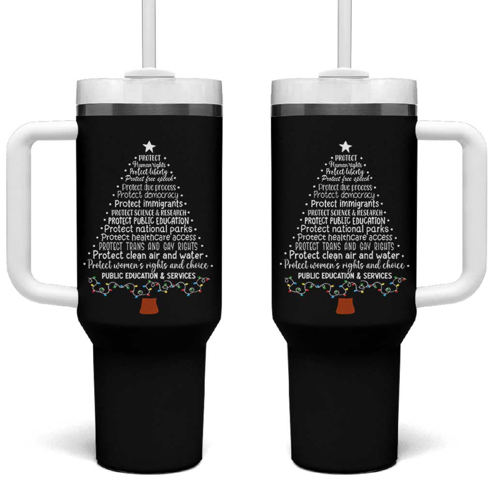 Protect Democracy Christmas Tree Tumbler With Handle Anti Fascism Social Justice - Wonder Print Shop