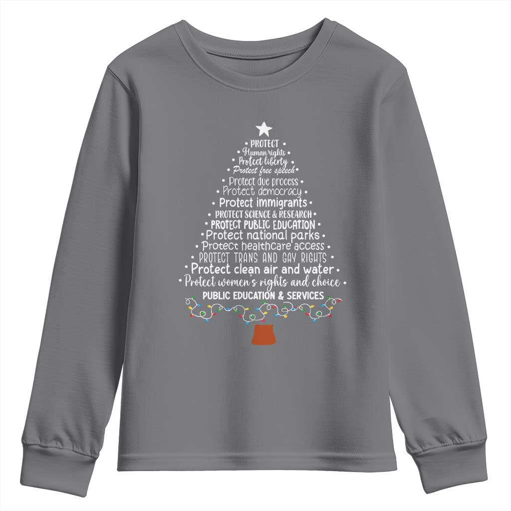 Protect Democracy Christmas Tree Youth Sweatshirt Anti Fascism Social Justice - Wonder Print Shop