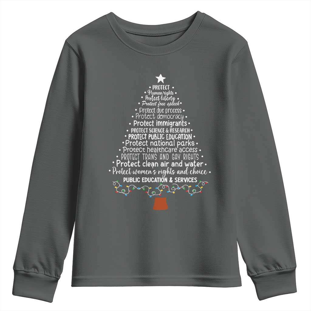Protect Democracy Christmas Tree Youth Sweatshirt Anti Fascism Social Justice - Wonder Print Shop