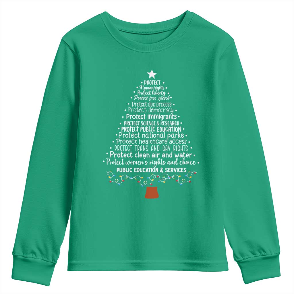 Protect Democracy Christmas Tree Youth Sweatshirt Anti Fascism Social Justice - Wonder Print Shop