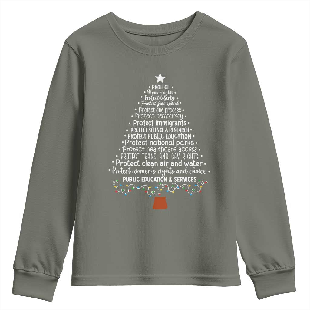 Protect Democracy Christmas Tree Youth Sweatshirt Anti Fascism Social Justice - Wonder Print Shop
