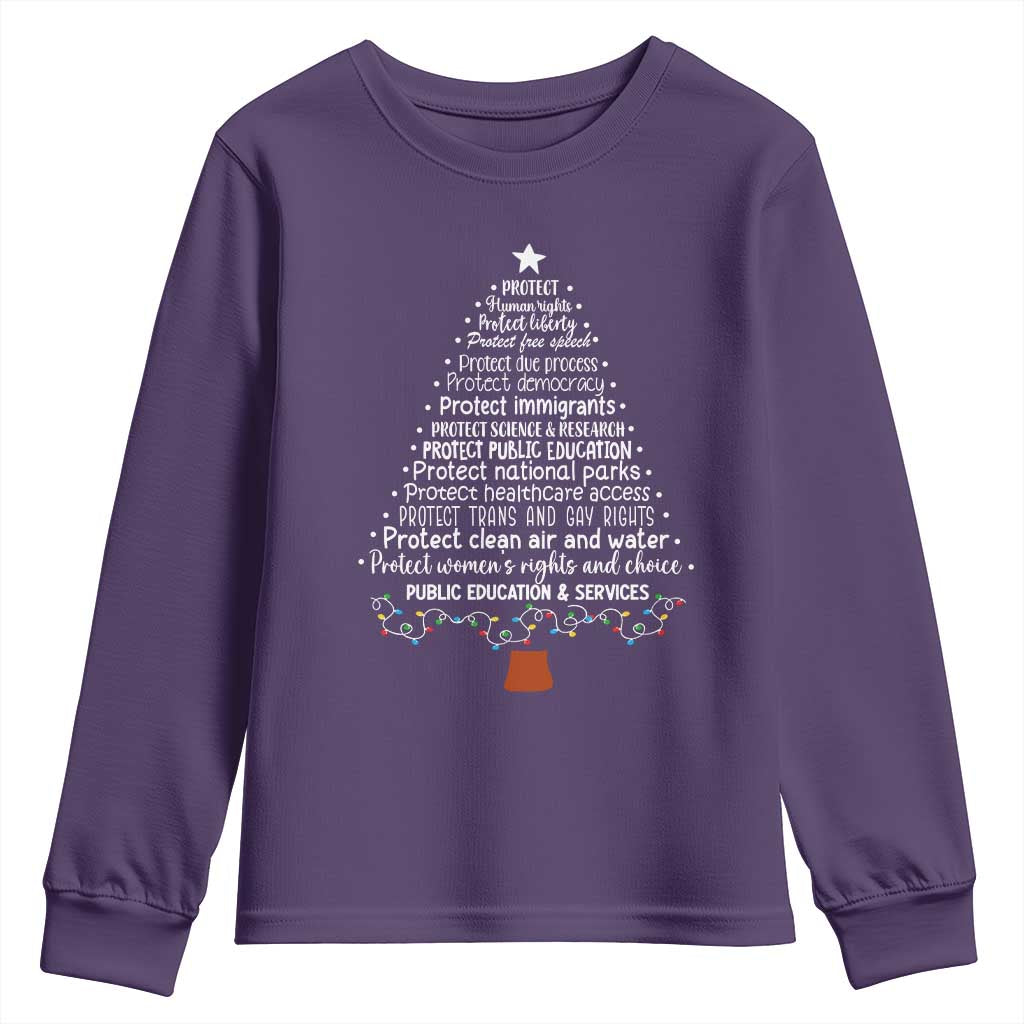 Protect Democracy Christmas Tree Youth Sweatshirt Anti Fascism Social Justice - Wonder Print Shop