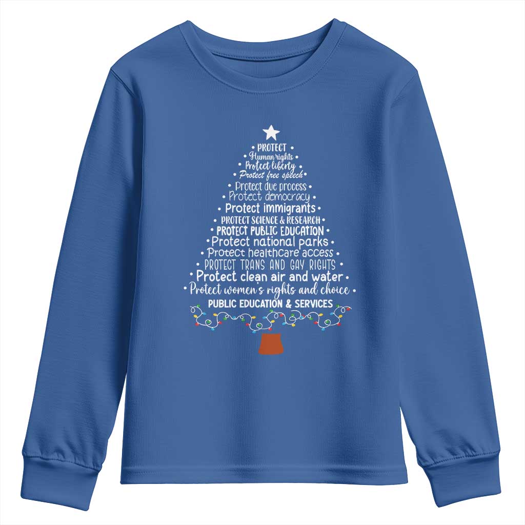 Protect Democracy Christmas Tree Youth Sweatshirt Anti Fascism Social Justice - Wonder Print Shop