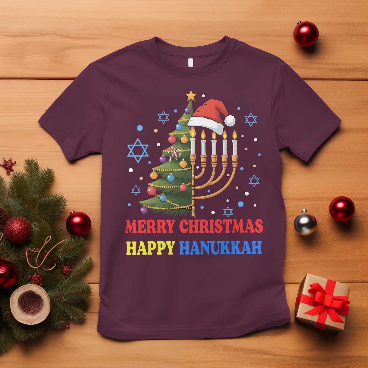 Merry Chrismukkah Happy Christmas Hanukkah T Shirt - Wonder Print Shop