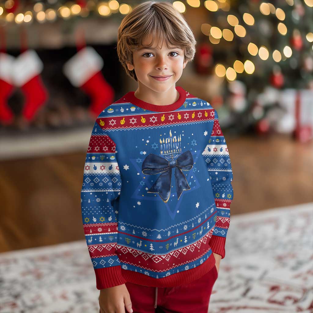 Happy Hanukkah Ugly Sweater Coquette Bow Jewish Menorah - Wonder Print Shop