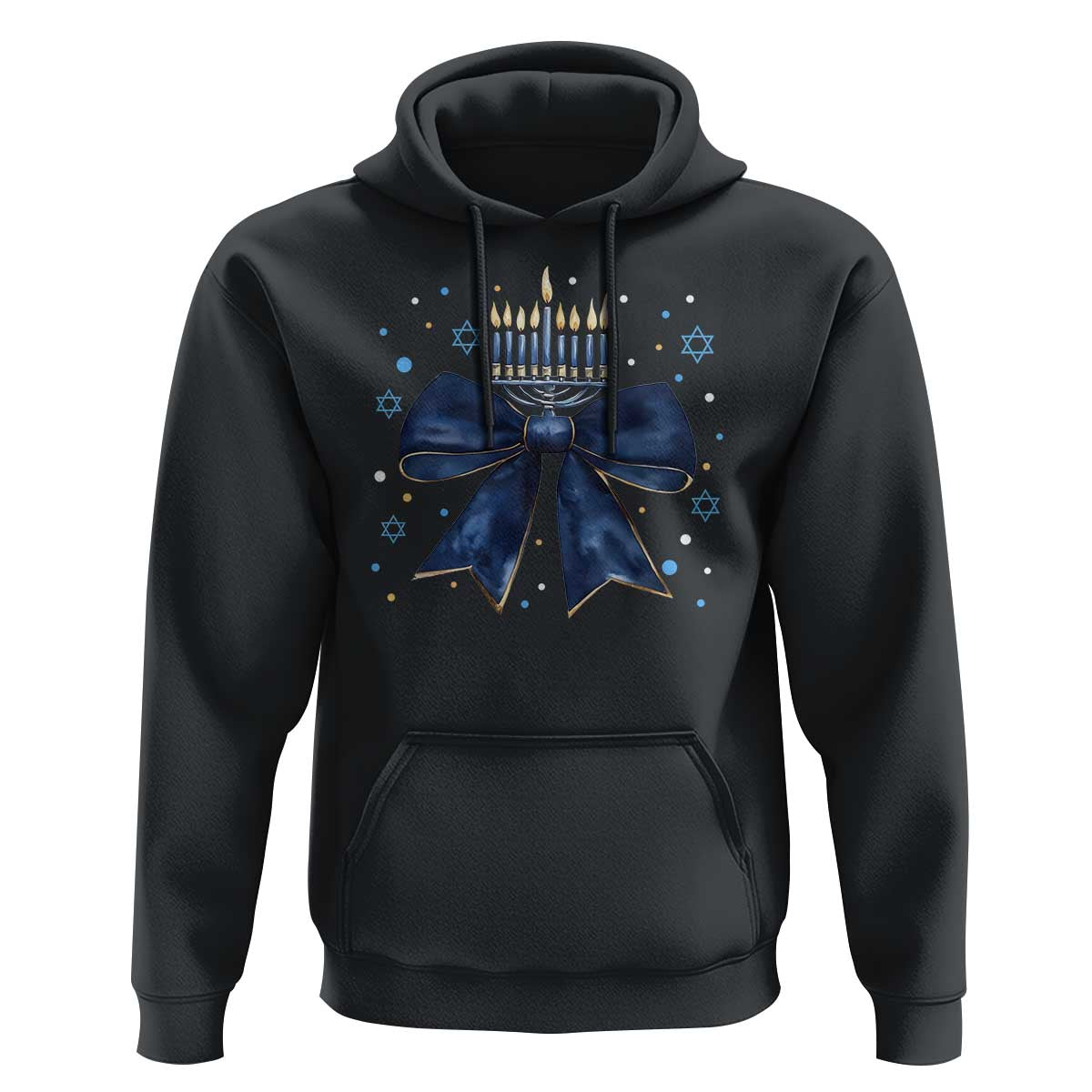 Happy Hanukkah Hoodie Coquette Hanukkah Bow Jewish Menorah