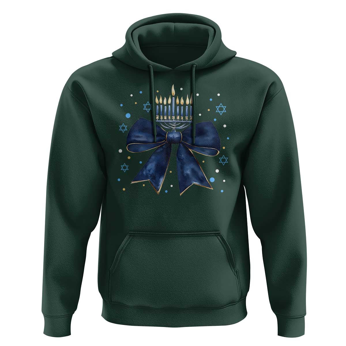 Happy Hanukkah Hoodie Coquette Hanukkah Bow Jewish Menorah