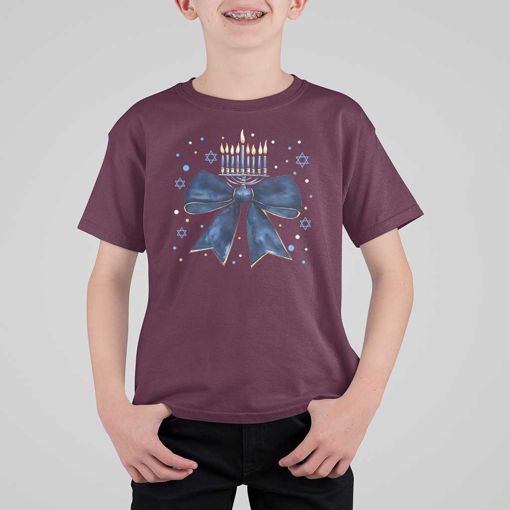 Happy Hanukkah T Shirt For Kid Coquette Hanukkah Bow Jewish Menorah - Wonder Print Shop